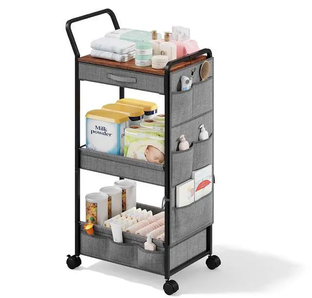 Main image of Diaper Caddy Organizer, Baby Cart with Basket and Side Pockets