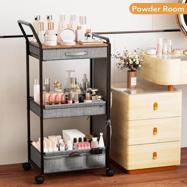 Alt view image 7 of 7 - Diaper Caddy Organizer, Baby Cart with Basket and Side Pockets