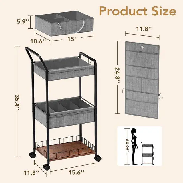 Alt view image 2 of 7 - Diaper Caddy Organizer, Baby Cart with Basket and Side Pockets