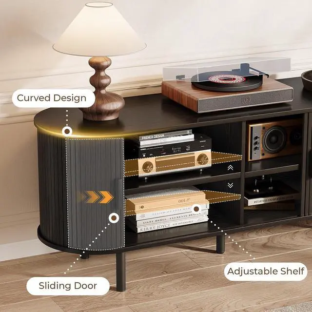 Alt view image 4 of 7 - 70.8" TV Stand with Storage & OutletS for TVs up to 80", Black