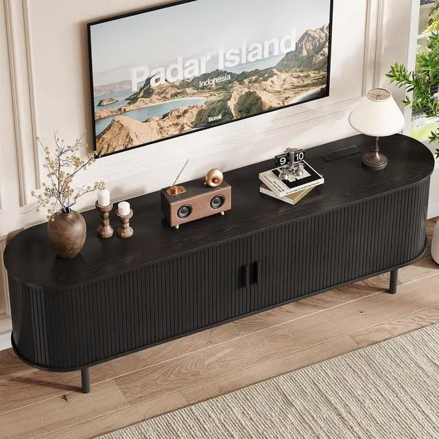 Alt view image 5 of 7 - 70.8" TV Stand with Storage & OutletS for TVs up to 80", Black