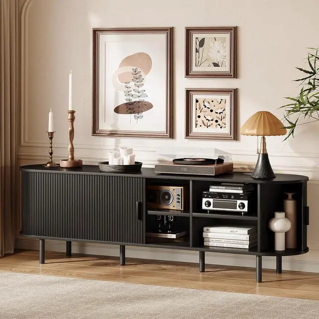 Alt view image 3 of 7 - 70.8" TV Stand with Storage & OutletS for TVs up to 80", Black