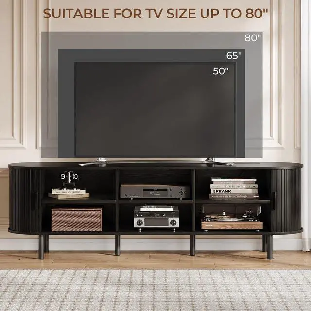 Alt view image 6 of 7 - 70.8" TV Stand with Storage & OutletS for TVs up to 80", Black