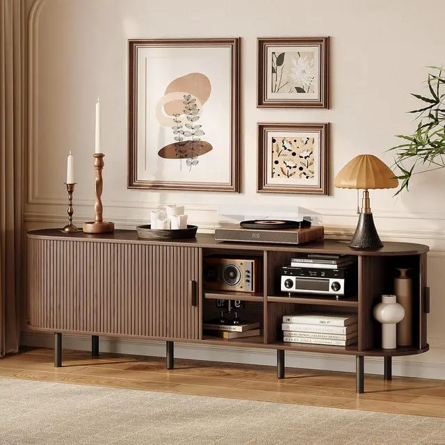 Alt view image 4 of 7 - 70.8" TV Stand with Storage & Outlets for TVs up to 80", Walnut