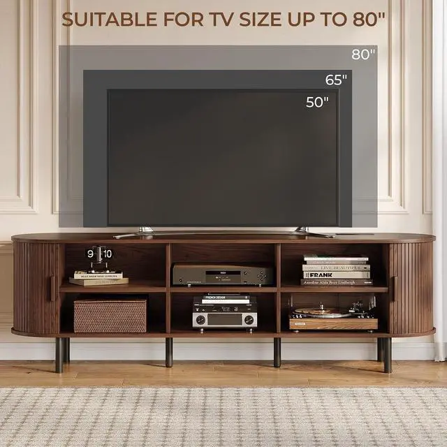 Alt view image 3 of 7 - 70.8" TV Stand with Storage & Outlets for TVs up to 80", Walnut