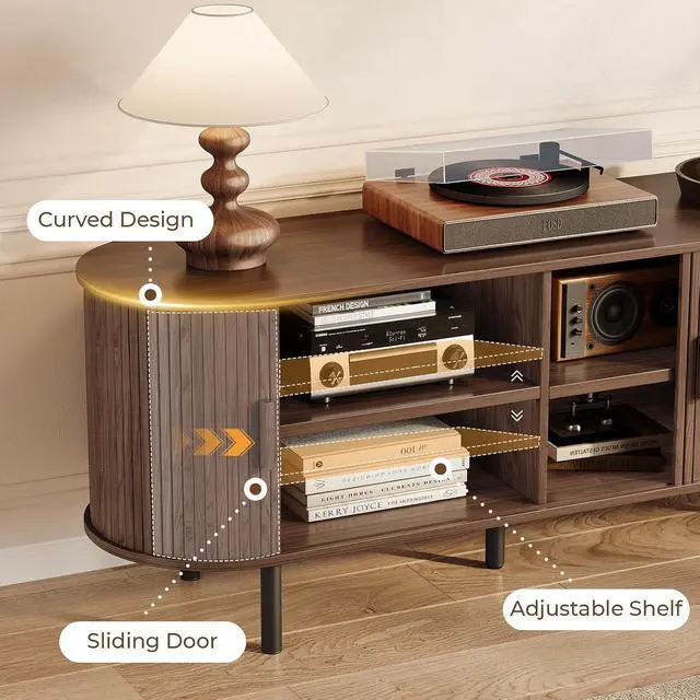 Alt view image 5 of 7 - 70.8" TV Stand with Storage & Outlets for TVs up to 80", Walnut