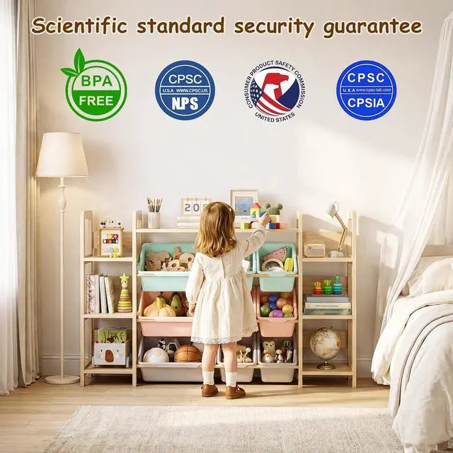 Alt view image 6 of 7 - Large Toy Storage Organizer, Top Rack, 6 Shelves, 9 Colorful Bins