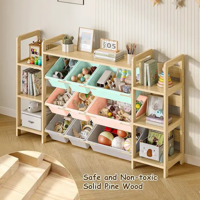 Alt view image 7 of 7 - Large Toy Storage Organizer, Top Rack, 6 Shelves, 9 Colorful Bins