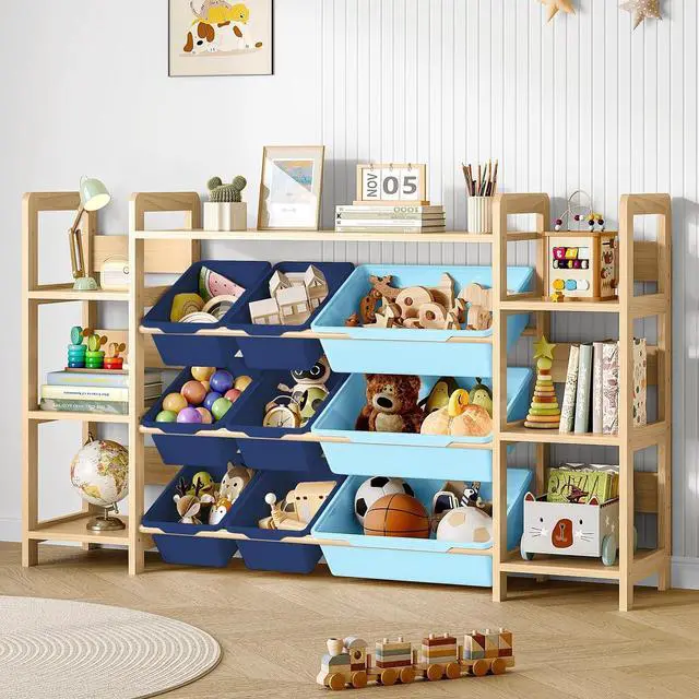 Main image of Large Toy Storage Organizer, Top Rack, 6 Shelves, 9 Blue Bins