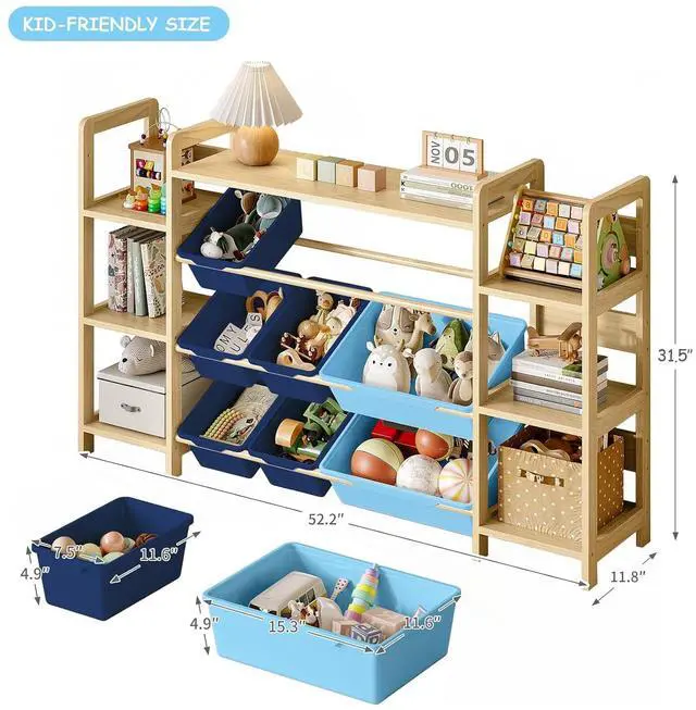 Alt view image 2 of 7 - Large Toy Storage Organizer, Top Rack, 6 Shelves, 9 Blue Bins