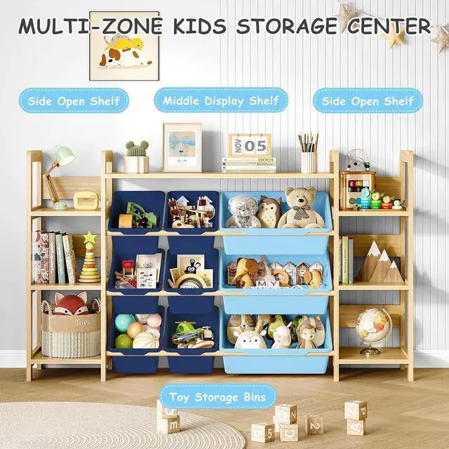 Alt view image 3 of 7 - Large Toy Storage Organizer, Top Rack, 6 Shelves, 9 Blue Bins