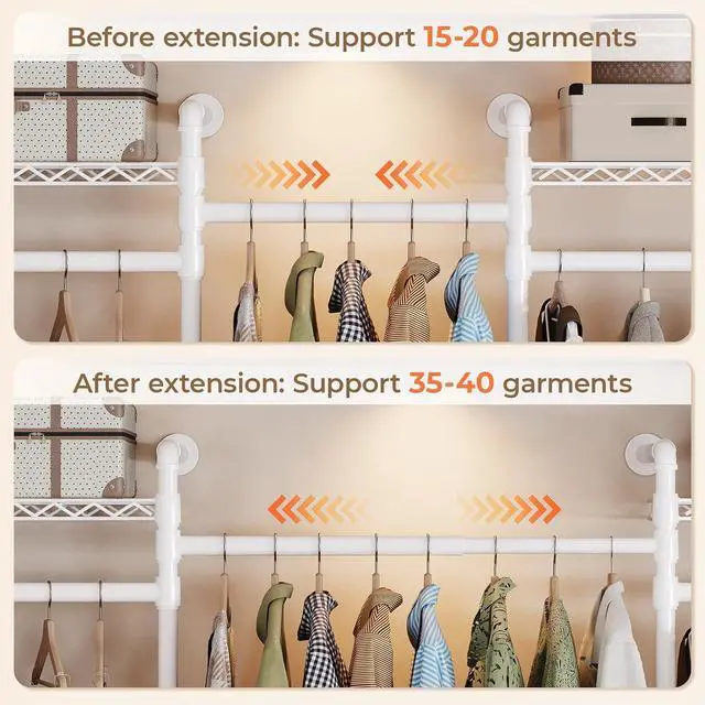 Alt view image 6 of 7 - 4-Bay Wall-Mounted Closet System, Expandable Industrial Pipe Clothing Racks