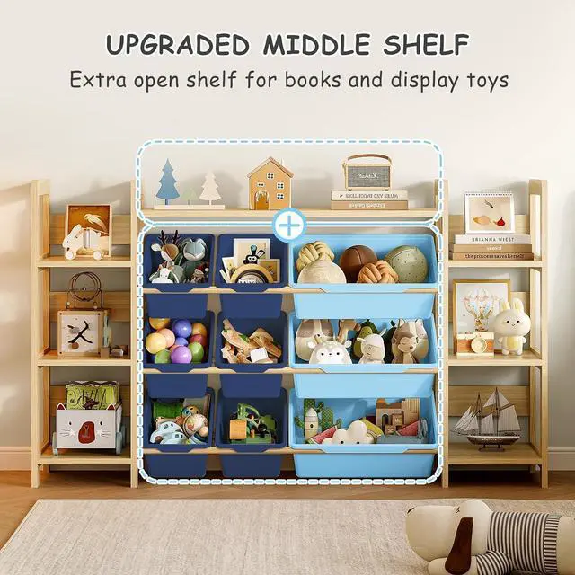 Alt view image 5 of 7 - Large Toy Storage Organizer, Top Rack, 6 Shelves, 9 Blue Bins