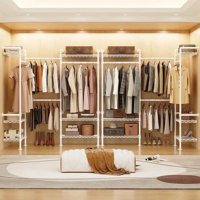 Alt view image 3 of 7 - 3-Bay Industrial Pipe Closet System, Wall Mounted Garment Racks, White