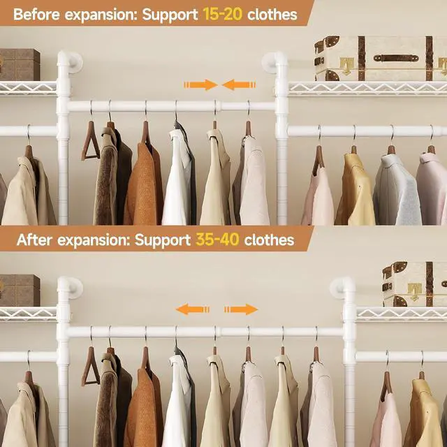 Alt view image 5 of 7 - 3-Bay Industrial Pipe Closet System, Wall Mounted Garment Racks, White