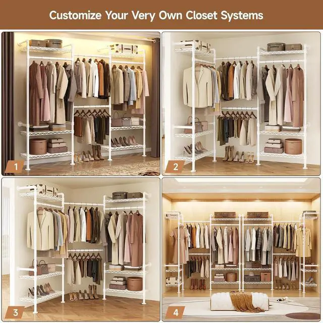 Alt view image 4 of 7 - 3-Bay Industrial Pipe Closet System, Wall Mounted Garment Racks, White
