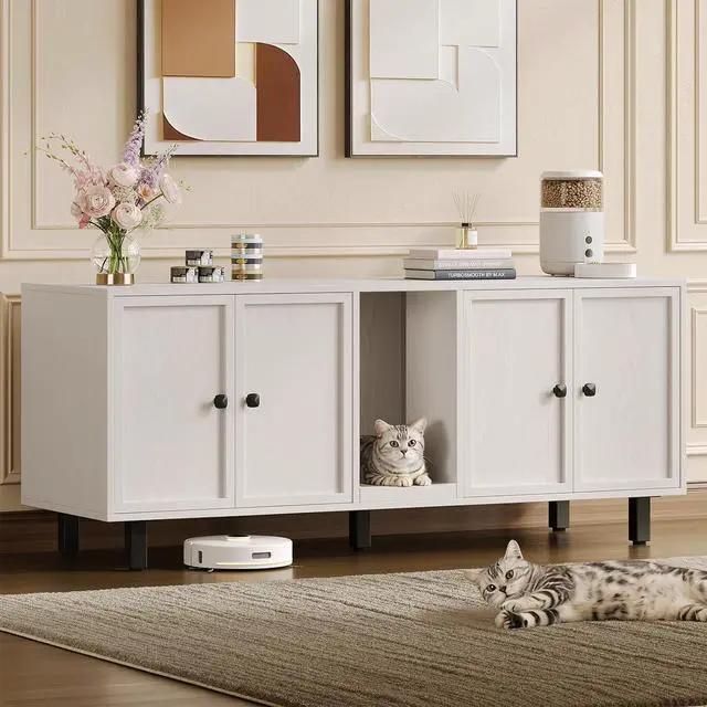 Main image of 63 Inches Cat Litter Box Enclosure, Litter Box Furniture, White