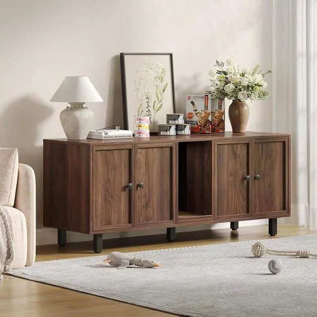Alt view image 7 of 7 - 59 Inches Cat Litter Box Enclosure, Litter Box Furniture, Walnut