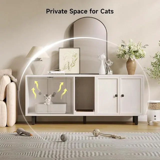 Alt view image 3 of 7 - 63 Inches Cat Litter Box Enclosure, Litter Box Furniture, White