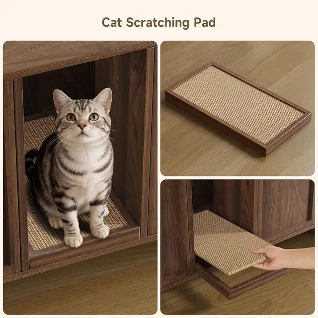 Alt view image 6 of 7 - 59 Inches Cat Litter Box Enclosure, Litter Box Furniture, Walnut