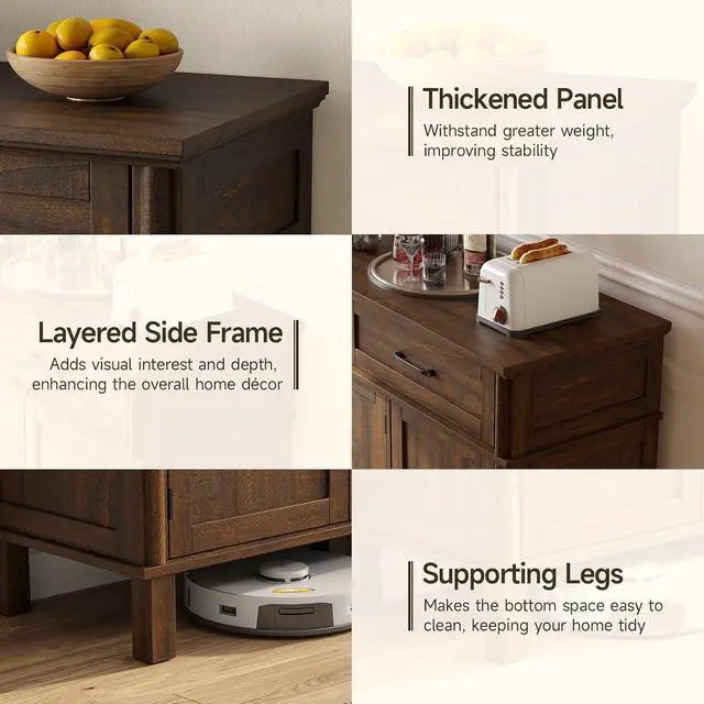 Alt view image 6 of 7 - 48 Inch Sideboard Buffet Cabinet with Storage, Brown