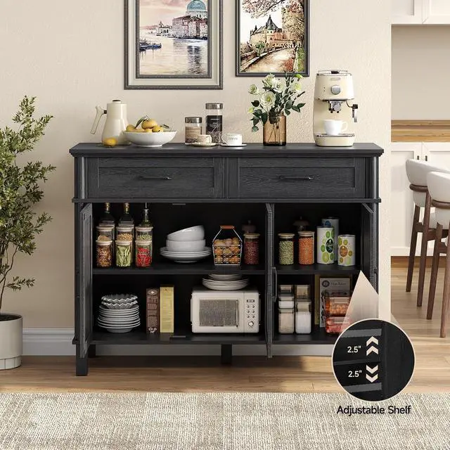 Alt view image 3 of 7 - 48 Inch Sideboard Buffet Cabinet with Storage,Black