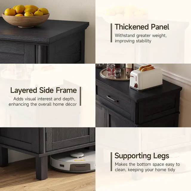 Alt view image 6 of 7 - 48 Inch Sideboard Buffet Cabinet with Storage,Black