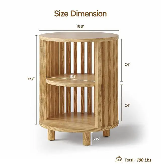 Alt view image 3 of 7 - Round End Table Set fo 2,Wood Side Tables for Living Room,Oak