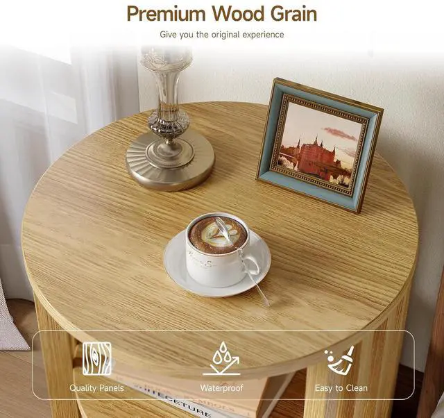 Alt view image 4 of 7 - Round End Table Set fo 2,Wood Side Tables for Living Room,Oak