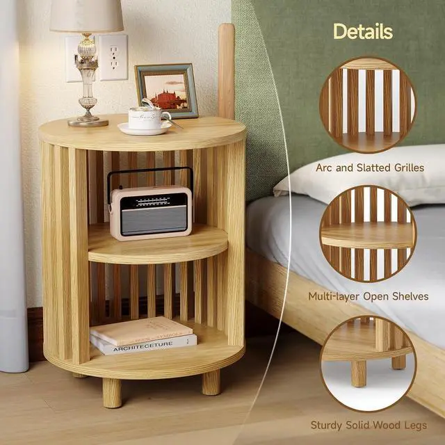 Alt view image 5 of 7 - Round End Table Set fo 2,Wood Side Tables for Living Room,Oak