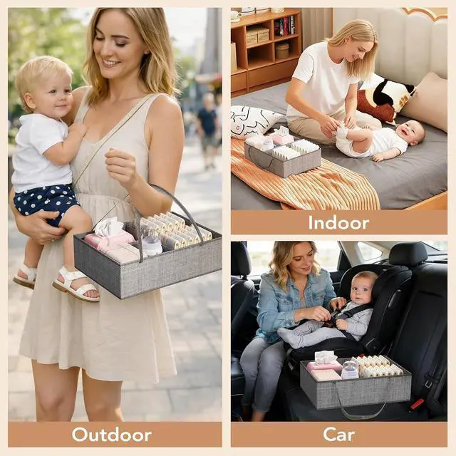 Alt view image 4 of 7 - Diaper Caddy Organizer, Baby Cart with Basket and Side Pockets