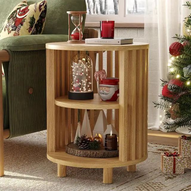 Main image of Round End Table, Wood Side Tables for Living Room,Oak