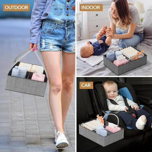 Alt view image 4 of 7 - Diaper Caddy Organizer, Baby Storage Cart with Kids Clothing Rack