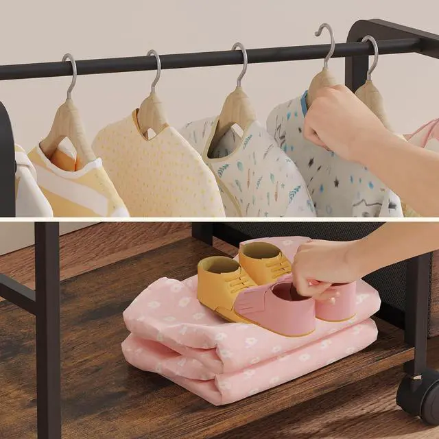 Alt view image 5 of 7 - Diaper Caddy Organizer, Baby Storage Cart with Kids Clothing Rack