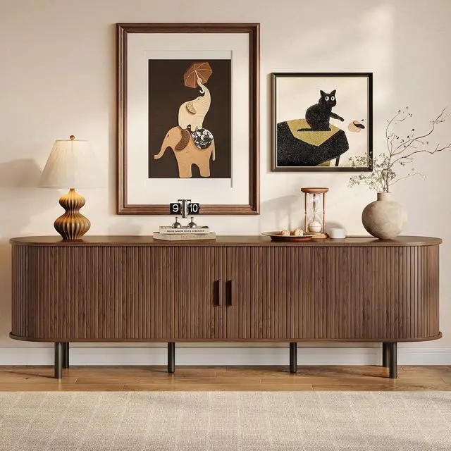 Alt view image 7 of 7 - 70.8" TV Stand with Storage & Outlets for TVs up to 80", Walnut