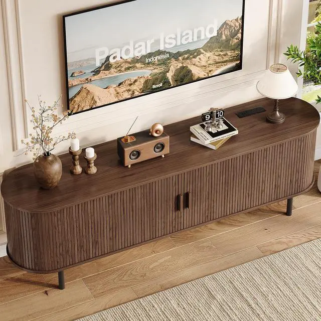 Alt view image 6 of 7 - 70.8" TV Stand with Storage & Outlets for TVs up to 80", Walnut