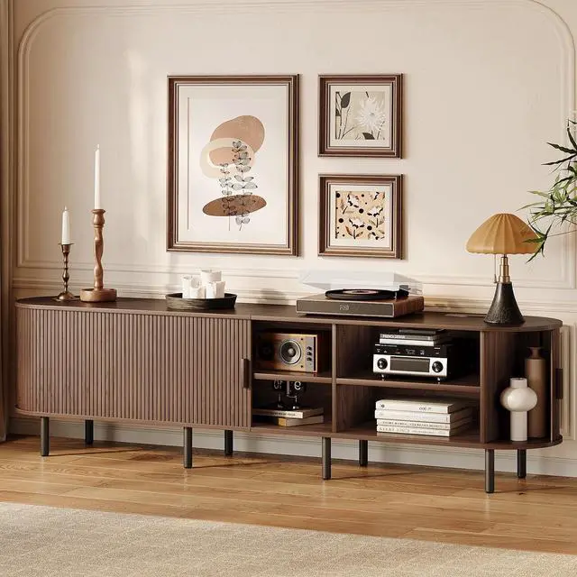 Alt view image 4 of 7 - 86.6" TV Stand with Storage & Outlets for TVs up to 95", Walnut