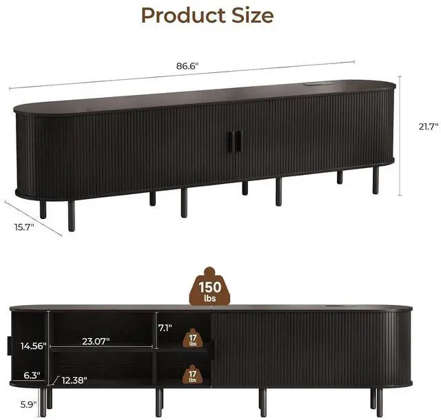 Alt view image 2 of 2 - 86.6" TV Stand with Storage & Outlets for TVs up to 95", Black