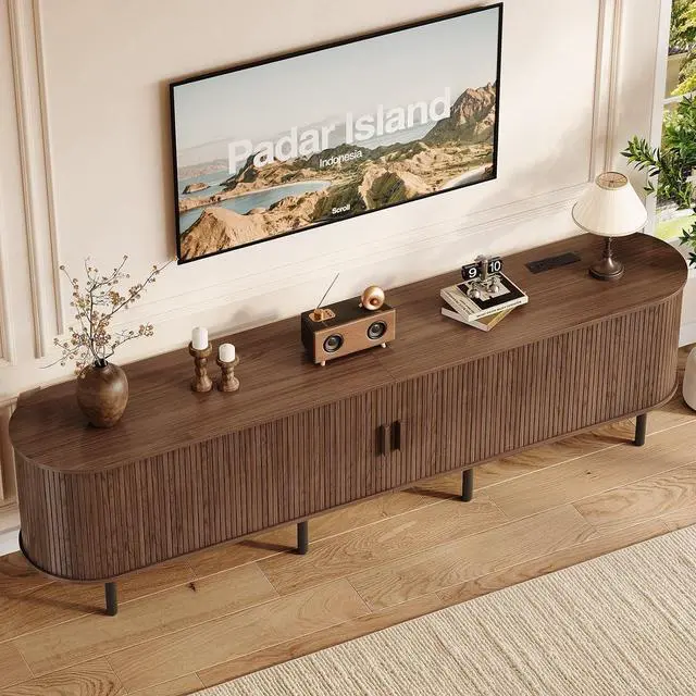Alt view image 6 of 7 - 86.6" TV Stand with Storage & Outlets for TVs up to 95", Walnut