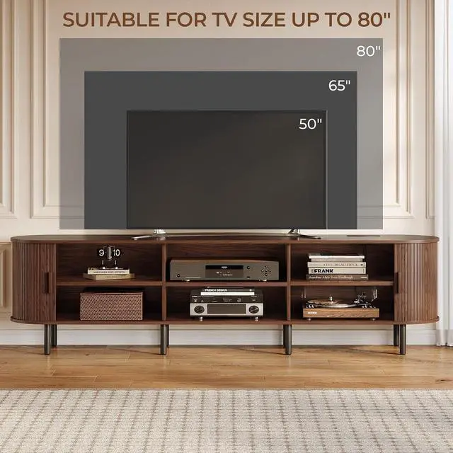 Alt view image 3 of 7 - 86.6" TV Stand with Storage & Outlets for TVs up to 95", Walnut
