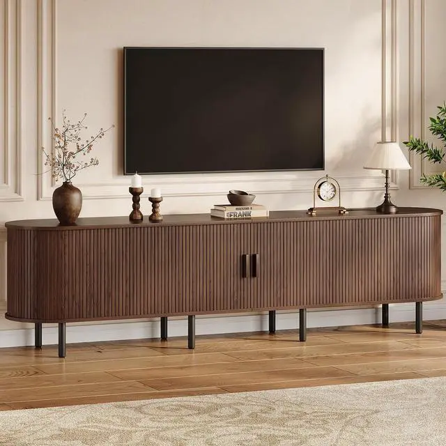 Main image of 86.6" TV Stand with Storage & Outlets for TVs up to 95", Walnut