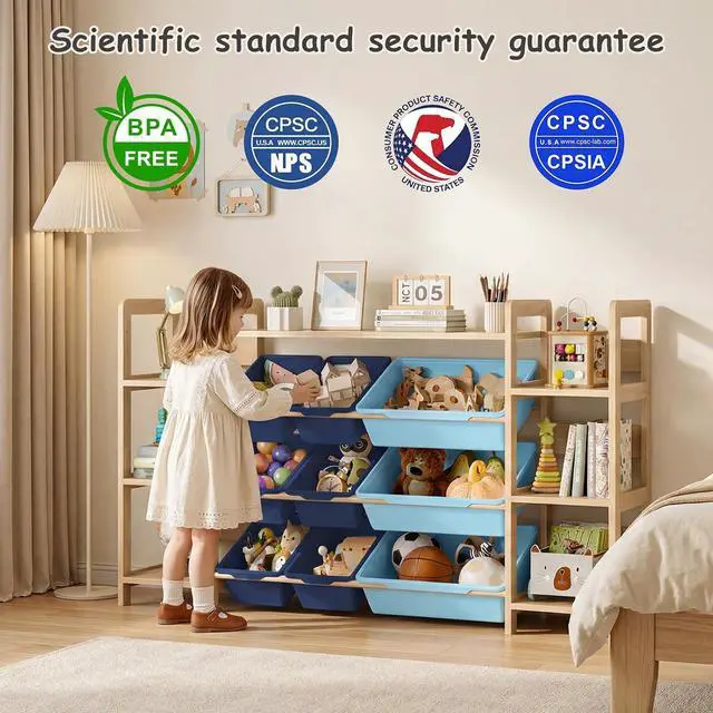 Alt view image 6 of 7 - Large Toy Storage Organizer, Top Rack, 6 Shelves, 9 Blue Bins