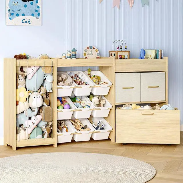 Main image of 5-in-1 Toy Storage Organizer, Plush Holder, 9 Bins, Toy Chest