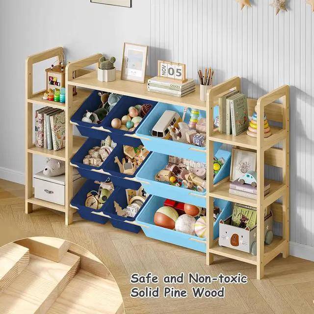 Alt view image 7 of 7 - Large Toy Storage Organizer, Top Rack, 6 Shelves, 9 Blue Bins