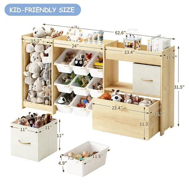 Alt view image 2 of 7 - 5-in-1 Toy Storage Organizer, Plush Holder, 9 Bins, Toy Chest