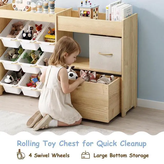 Alt view image 4 of 7 - 5-in-1 Toy Storage Organizer, Plush Holder, 9 Bins, Toy Chest