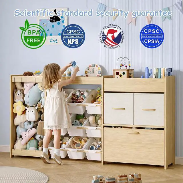 Alt view image 6 of 7 - 5-in-1 Toy Storage Organizer, Plush Holder, 9 Bins, Toy Chest