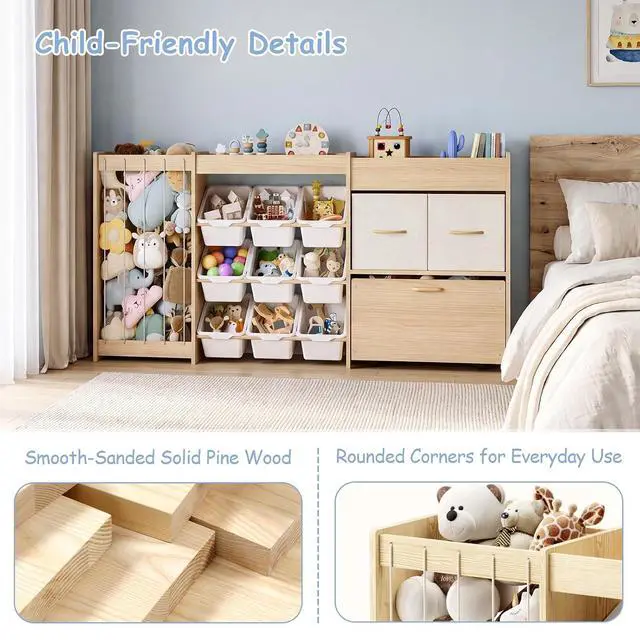Alt view image 7 of 7 - 5-in-1 Toy Storage Organizer, Plush Holder, 9 Bins, Toy Chest