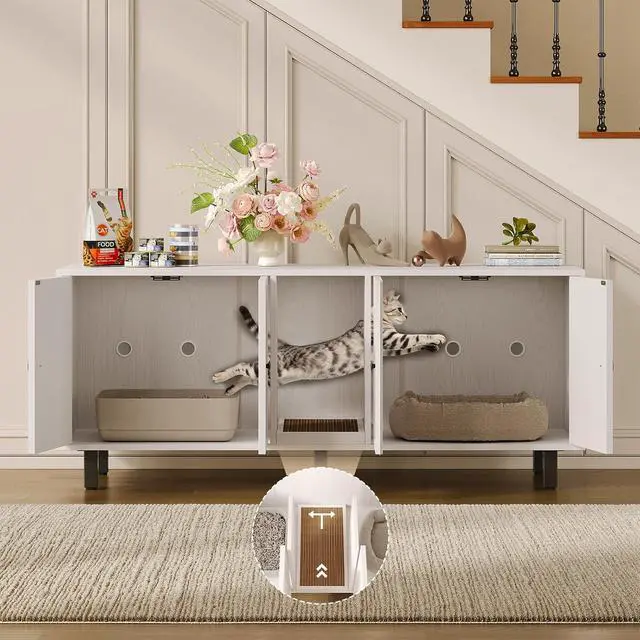 Alt view image 4 of 7 - 63 Inches Cat Litter Box Enclosure, Litter Box Furniture, White