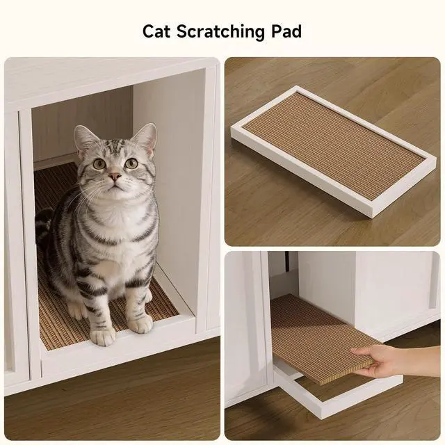 Alt view image 7 of 7 - 59 Inches Cat Litter Box Enclosure, Litter Box Furniture, White